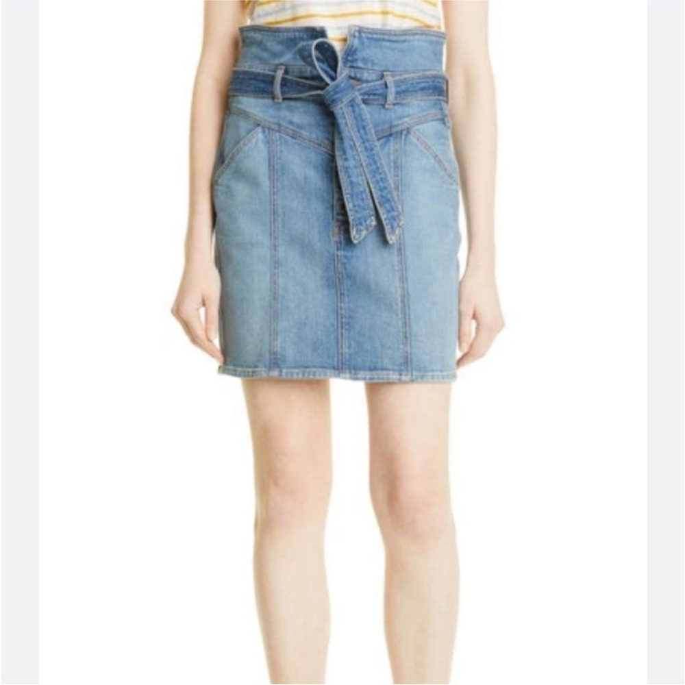 Veronica Beard Aliana Notch Waist Belted Stretch Cotton Skirt 8 Wash Keystone - Picture 2 of 9